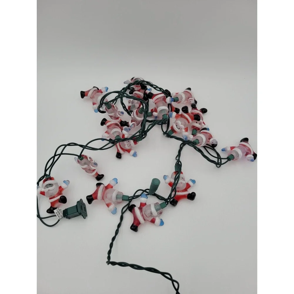 20 Light Santa String Lights Clear And Red Plastic With glitter Plug In Lights